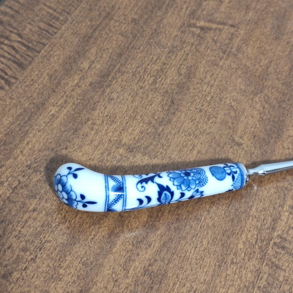 Vtg Sheffield Floraine SS Spoon Server Blue Floral Porcelain Handle England Box